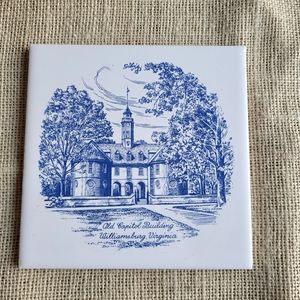 Vintage Souvenir Tile Trivet Old Capital Building Williamsburg VA  6 X 6…